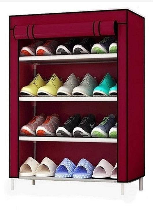 Mild Steel Red Cloth 4-5 Utility Shelves Shoe Rack/Shoe Stand Made In India