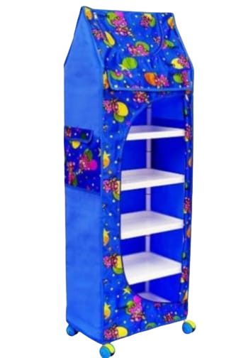 Multipurpose 6 Shelves Durable Foldable Wardrobe | Unbreakable Plastic Material | Cartoon Printed (Blue)