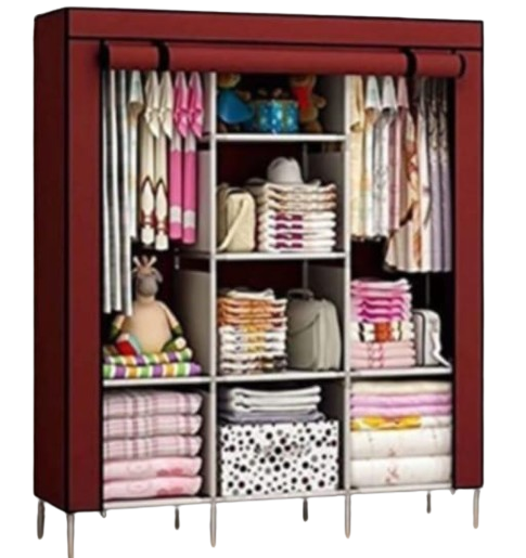 Wardrobe Cupboard Closet with Shelves Organizer Hanging Rail Rack Fold able Portable Canvas Drawers send as per color